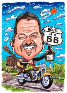 caricature of a man riding a Harley by caricature artist spratti