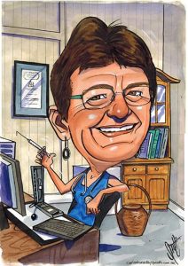 Retirement caricature of a doctor.