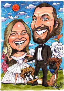 Caricature of a couple on their wedding day