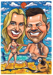caricature couple at the beach by Spratti