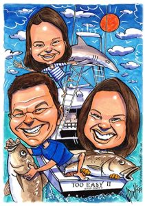Family caricature fishing