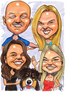 Family caricature three sisters and Dad by Spratti